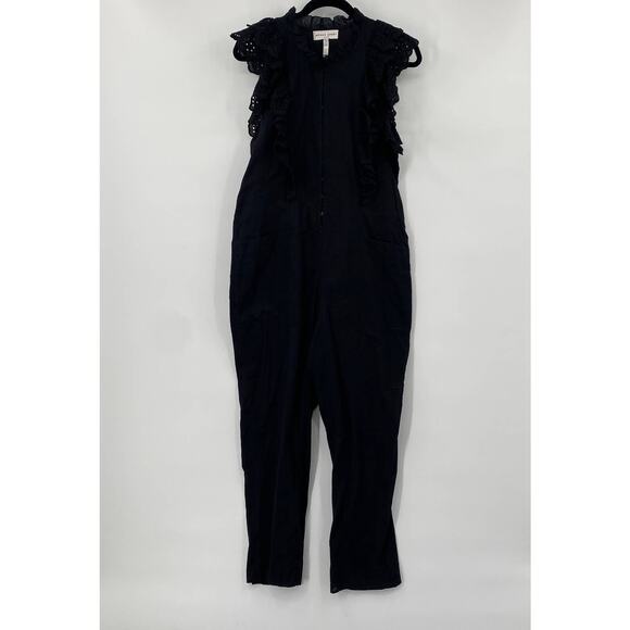 Apiece Apart Jumpsuit Limon Eyelet Ruffle Cotton Crop Sleeveless Black Womens 6 - Picture 6 of 11